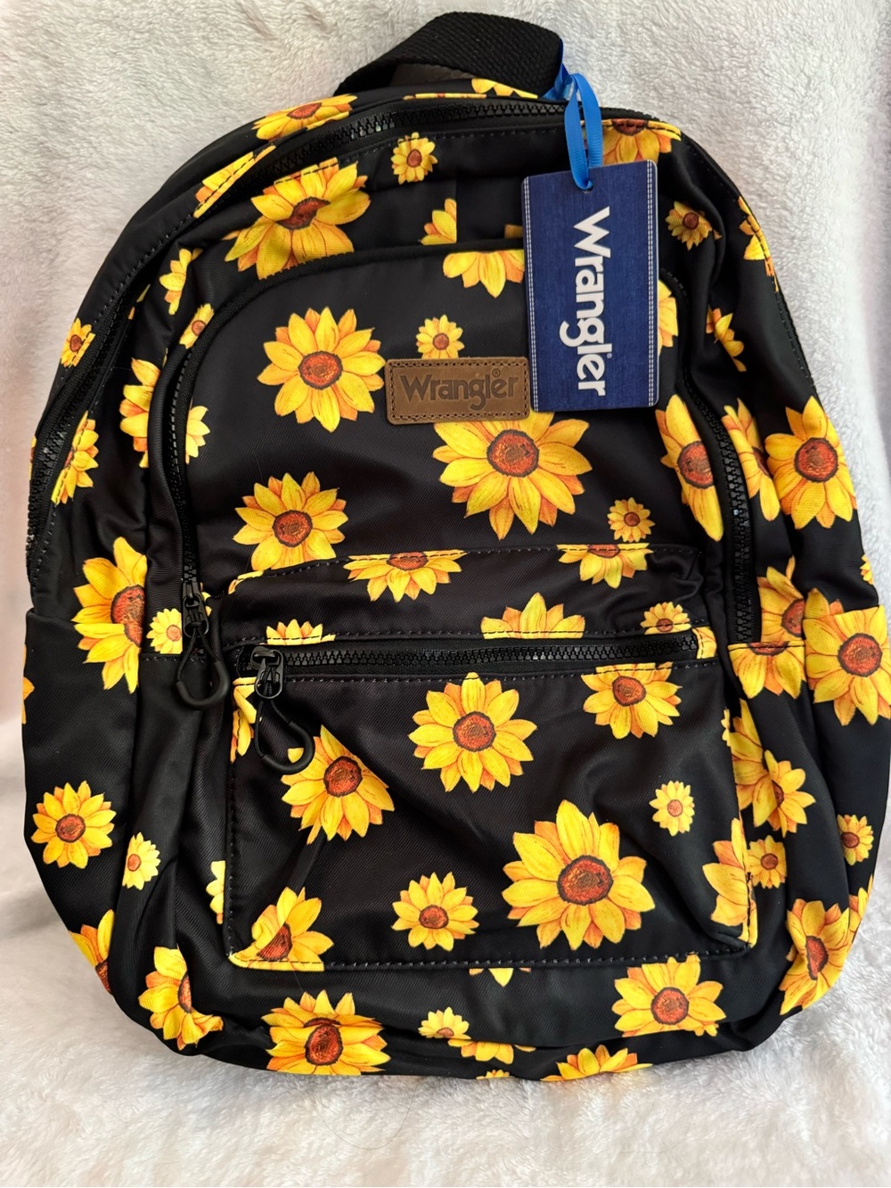 Wrangler Black Backpack with Yellow Sunflower Print